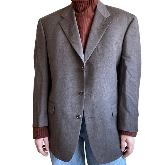 Vintage 80s Burberry Unisex Brown 100% Wool Oversized Sport Coat Blazer Sz 41S